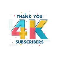 gracias tarjeta de felicitación de celebración de suscriptores de 4k para 4000 suscriptores sociales vector