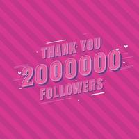 gracias 2000000 seguidores tarjeta de felicitación de celebración para 2 millones de seguidores sociales vector