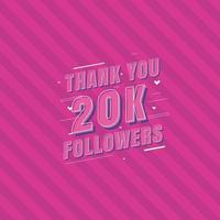 gracias 20k seguidores tarjeta de felicitación de celebración para 20000 seguidores sociales vector