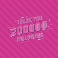 gracias 200000 seguidores tarjeta de felicitación de celebración para 200k seguidores sociales vector