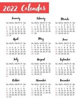 Vertical Calendar for Year 2022 isolated on white background vector