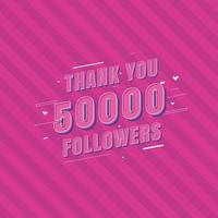 gracias 50000 seguidores tarjeta de felicitación de celebración para 50k seguidores sociales vector