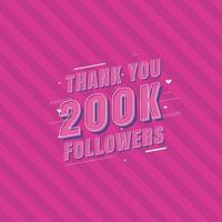 gracias 200k seguidores tarjeta de felicitación de celebración para 200000 seguidores sociales vector