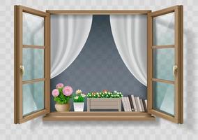 Classic wooden open window vector