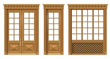 Classic wooden window French door set vector