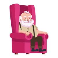 lindo santa claus sentado en el sofá personaje vector