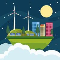 save the world environmental poster with eco city at night vector