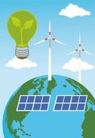 Salvar el cartel ambiental mundial con el planeta tierra y la producción de energía. vector