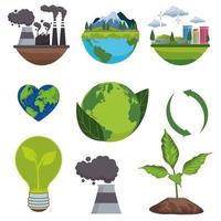 save the world environmental poster with bundle icons vector