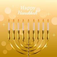 happy hanukkah celebration card with golden candelabrum vector