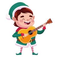 cute santa helper christmas character playing guitar vector