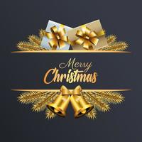 happy merry christmas golden lettering with gifts and bells vector