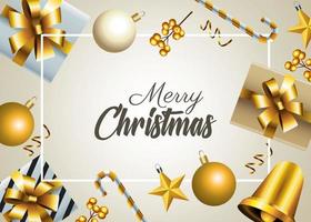 happy merry christmas lettering with set decorative icons pattern vector