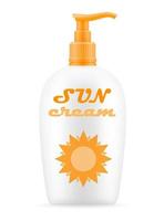 sun cream lotion sunblock suntan in a plastic container packaging stock vector illustration isolated on white background