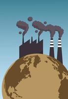 salvar el cartel ambiental mundial con el planeta tierra y la fábrica contaminando vector