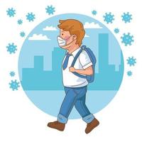 covid preventive at school scene with student boy walking vector
