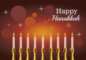 feliz tarjeta de celebración de hanukkah con candelabro y letras vector