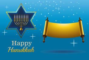 happy hanukkah celebration card with patchment and star vector