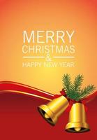 feliz navidad tarjeta de letras con decoración de campanas doradas vector