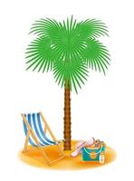 Palmera y accesorios para la ilustración de vector de stock de descanso aislado sobre fondo blanco