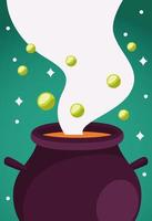 happy halloween celebration card with cauldron vector