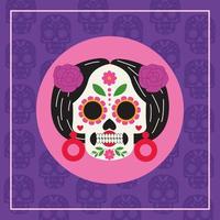 cartel de celebración del dia de los muertos con cabeza de catrina vector