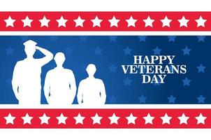 happy veterans day celebration with military officer and soldiers saluting in square frame vector