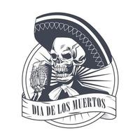 cartel de dia de los muertos con calavera de mariachi cantando con dibujo de micrófono vector