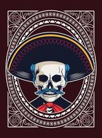 cartel del dia de los muertos con calavera de mariachi vector