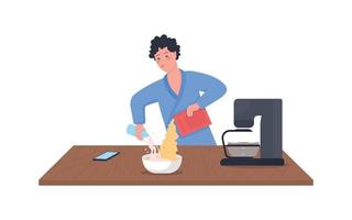 Man pouring milk in cereal flat color vector detailed character