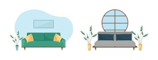 Living room interior flat color vector object set