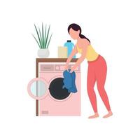 Woman doing laundry flat color vector faceless character