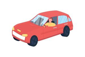 Man in red car flat color vector faceless character