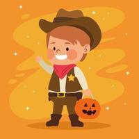 cute little boy dressed as a cowboy character vector