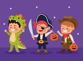 cute little boys dressed as a differents characters vector