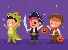 cute little boys dressed as a differents characters vector