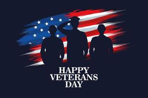 Feliz celebración del día de los veteranos con oficiales militares y soldados saludando vector