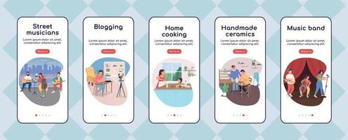 Creative hobby onboarding mobile app screen flat vector template