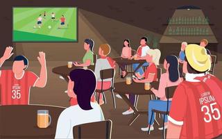 Watching football game flat color vector illustration