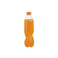 Agua con gas de color naranja en una botella de plástico aislado sobre fondo blanco. foto