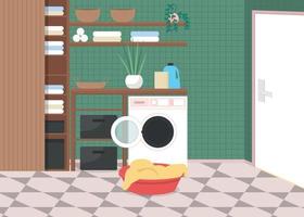 Laundry at home flat color vector illustration