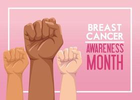 breast cancer awareness month campaign poster with hands fist protesting vector