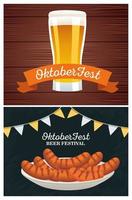 happy oktoberfest celebration with beer and sausages in dish vector