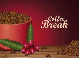 coffee break poster with cup and seeds nature vector