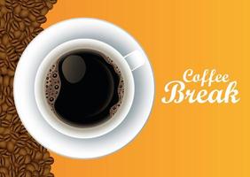 coffee break lettering poster with cup and seeds in yellow background vector