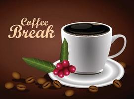 coffee break lettering poster with cup and seeds nature vector