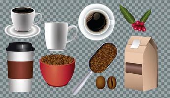 coffee break poster with set icons in checkered background vector