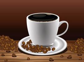 coffee break poster with cup and seeds in wooden table vector