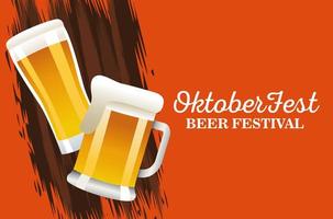 feliz celebración oktoberfest con cervezas vector