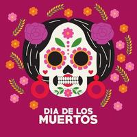 dia de los muertos celebration poster with catrina head vector